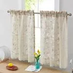 HLC.ME Joyce Lace Sheer Kitchen Cafe Curtain Tiers for Small Windows, Kitchen & Bathroom - 30 W x 36 L inch Linen Taupe