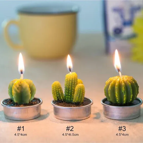 Cactus Tealight Candles,12 Pieces Handmade Delicate Succulent Cactus Candles for Party Wedding Spa Home Decoration