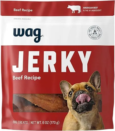 Amazon Brand - Wag Soft & Tender American Jerky Dog Treats - Beef Recipe ,6 Ounce (Pack of 1)