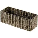 mDesign Woven Hyacinth Narrow Bathroom Toilet Tank Storage Basket, Black Wash