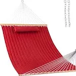 12 FT Double Quilted Fabric Hammock With Spreader Bars And Detachable Pillow