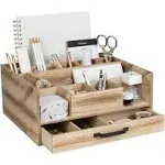 BLU MONACO Natural Wooden Desktop Organizer Large Desk Accessories and Workspace Organizers - Office Organizer with Drawer in Natural Wood - Office Organizers and Accessories - Desk Storage Organizer