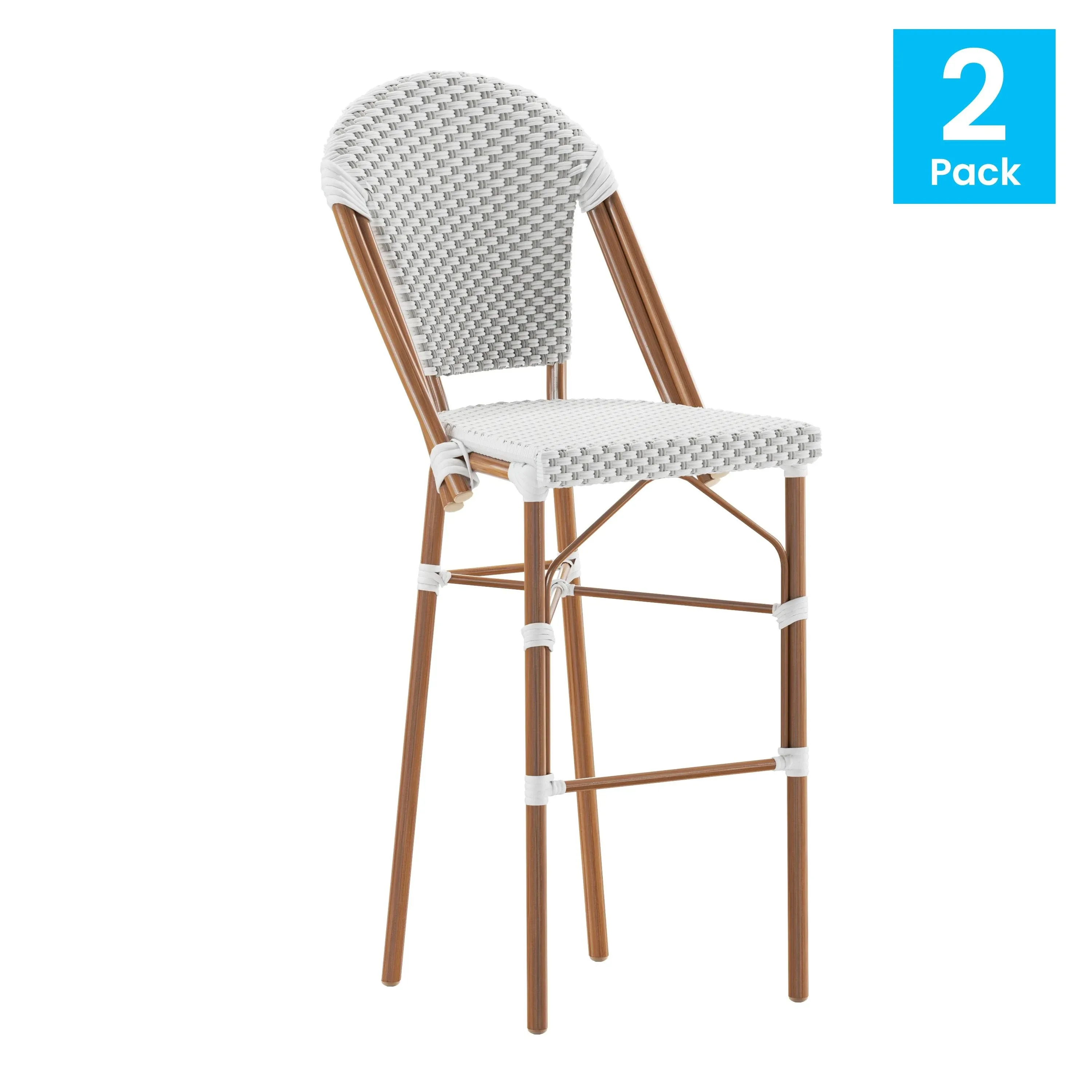 WhiteGray PE Rattan Stacking Paris Stool, 2PK