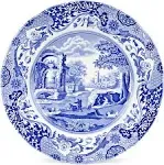 SPODE Made in England 1990s Blue Italian 10.5&quot; Dinner Plates Set of 4 | White and Blue Italian Dinnerware | Transferware