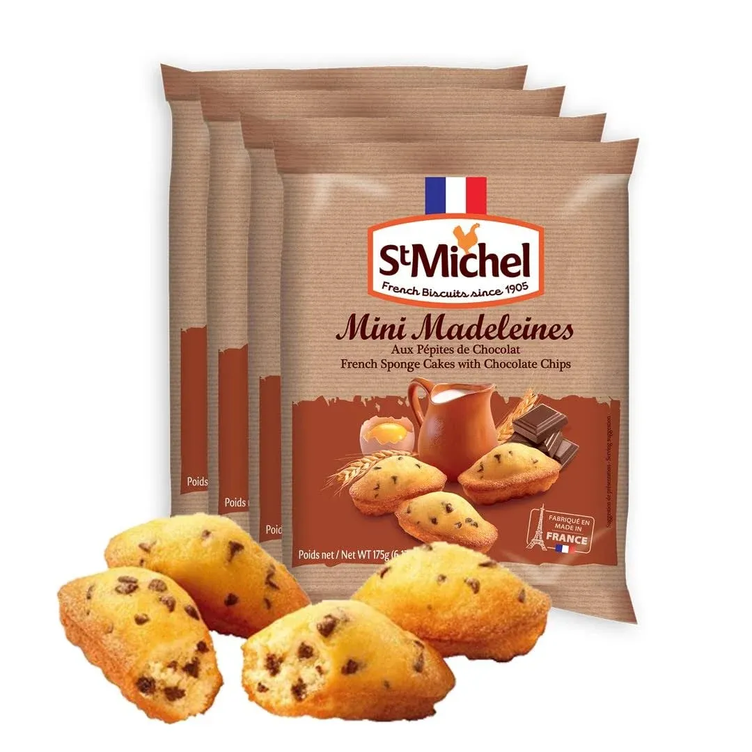 St Michel Mini Chocolate Chip Madeleines French Sponge Cakes Made in France, Pack ...