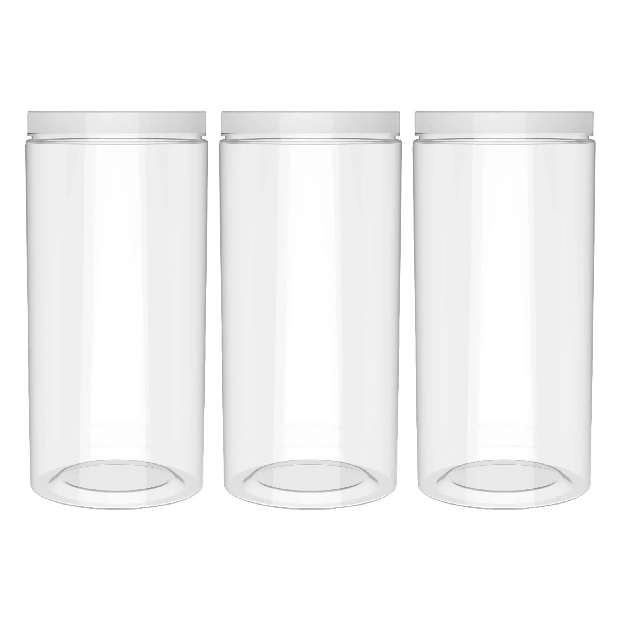 60oz (1780 ml,3 Pack) Clear Tall Plastic Storage Jar with Lid, Round Airtight Food Storage Container with Screw Lid Kitchen Pantry Storage Container for Spaghetti Pasta Cereal Coffee Beans