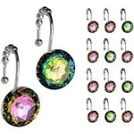 Sunlit Luxury Design Glitter Round Colorful Diamond Crystal Gem Bling with Glide Balls Shower Curtain Hooks, Rust Proof Metal Rhinestones Glam