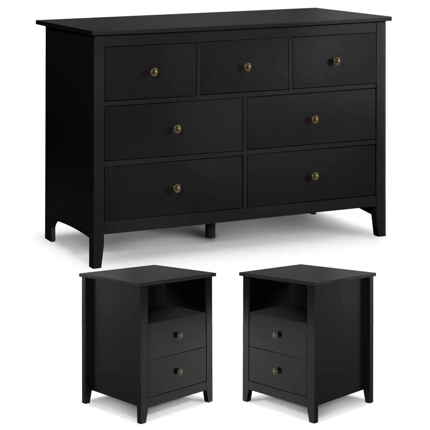 LQFATEST 3 Pieces Bedroom Set, 7 Drawer Dresser and 2 Drawer Nightstands Set ...