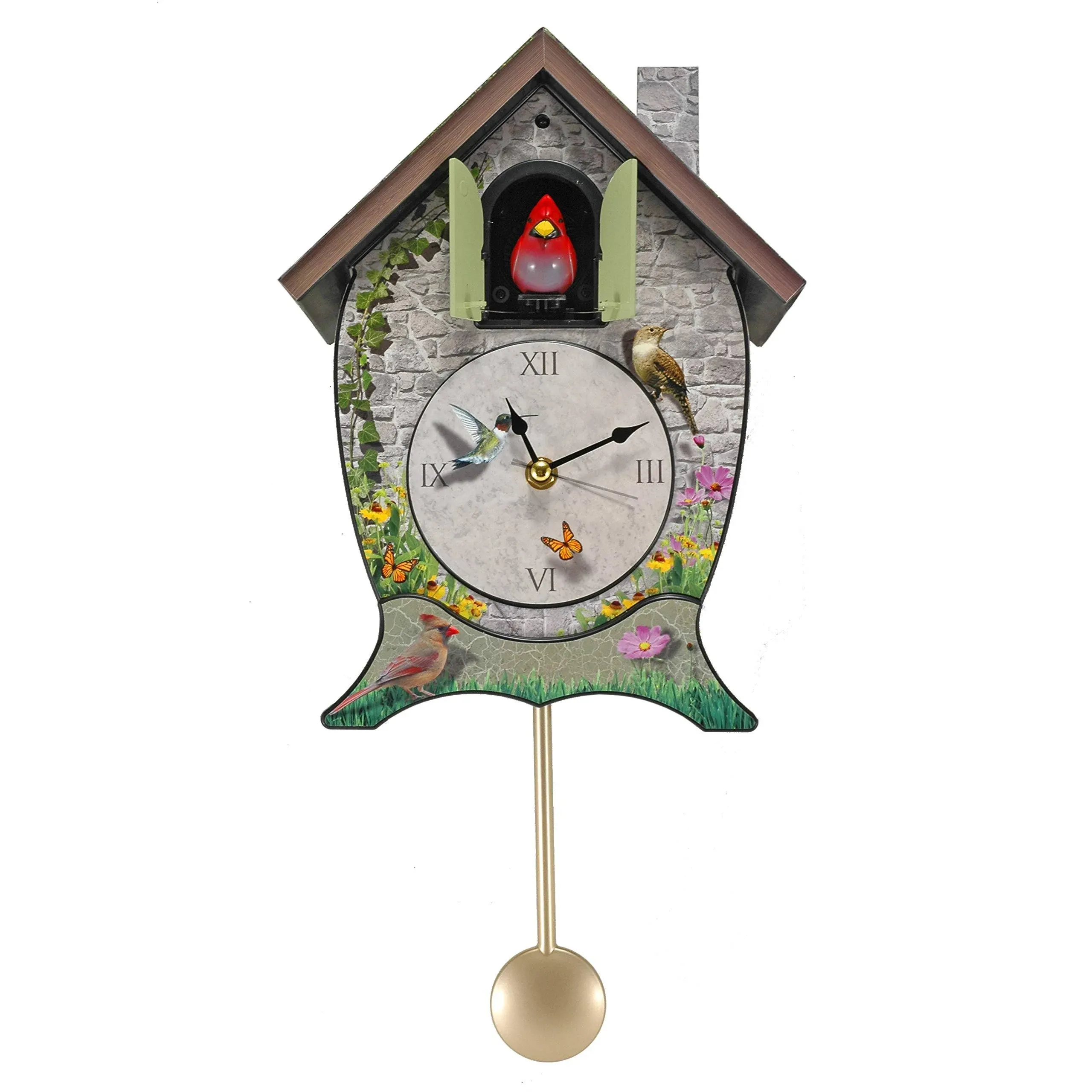 Mark Feldstein Garden Cottage Singing Cardinal Cuckoo Clock