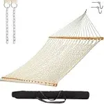 Castaway Living 13 ft. Double Traditional Hand Woven Cotton Rope Hammock with Free Extension Chains ,Tree Hooks & Storage Bag, for 2 People with A