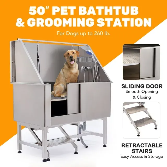 CO-Z 50 Inches Professional Stainless Steel Pet Dog Grooming Bath Tub Station