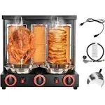 Shawarma Machine Commercial, Automatic Shawarma Machine Propane Vertical Broiler with 3 Burners,Free Meat Catch Pan, Adjustable Temperature(220°F-572°F), 360° Rotating,110V