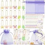 Osnie 24Sets Spring Flower Party Favors, Floral Acrylic Keychains Organza Bags Thank You Tags for Shower Bridal Wedding Gifts