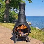 Sun Fire Outdoor Chiminea Fireplace by The Blue Rooster - Cast Aluminum Deck or Patio Firepit