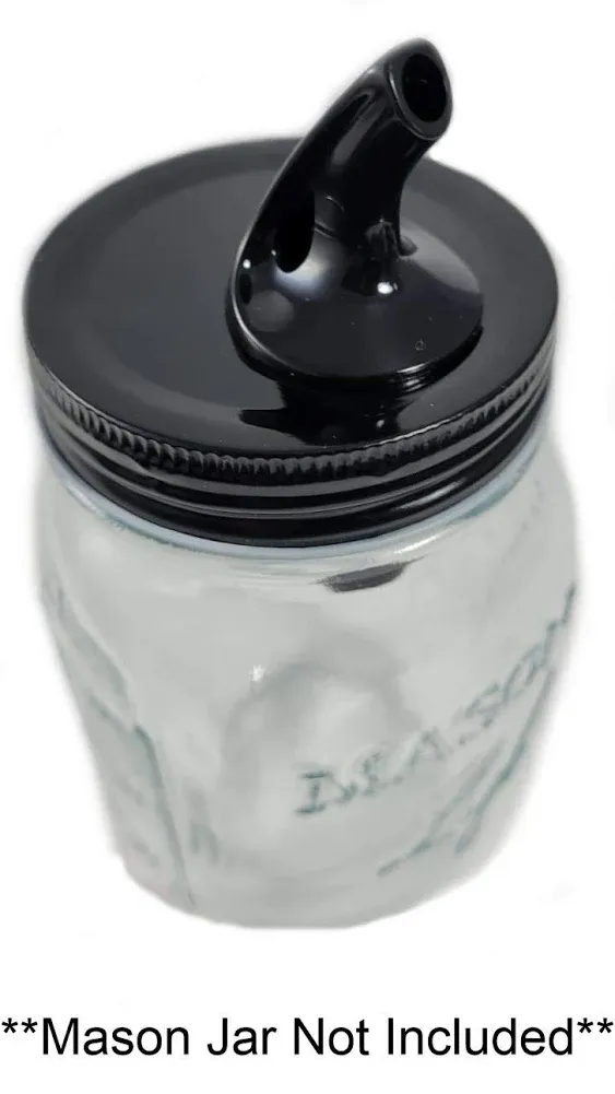 Black - Mason Jar Pour Spout - Regular Mouth - For Moonshine And Whiskey - Made 100% In The USA. Free Flow Mason Jar Spouts That Don't Leak. No Cracks, Just A Perfect Pour Everytime. 2 Pack