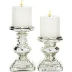 Deco 79 Glass Handmade Decorative Holder Turned Style Pillar Candle Stand, 7" and 9", Silver