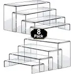 Aheroi Large Acrylic Risers, 8 Pcs 2 Set Acrylic Display Set Rectangular Stands Shelf Clear Display Risers for Decor, Cake and Funko Pop Shelves