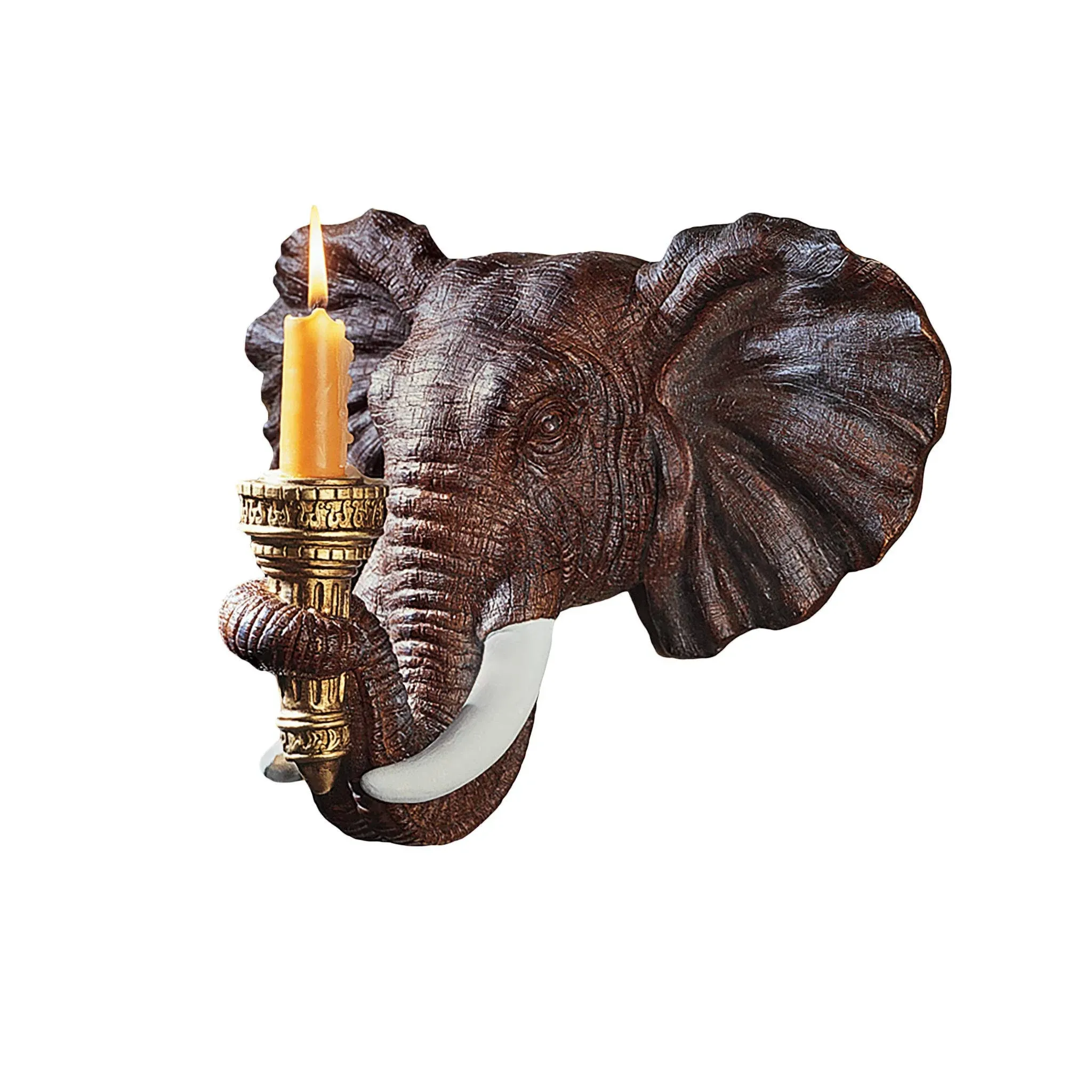 Design Toscano NG30614 Elephant African Decor Candle Holder Wall Sconce Sculpture, 12 Inch, Polyresin, Full Color,Single