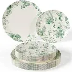 Trendables Plastic Disposable Plate Set 20 x 8" and 20 x 10" Green and Ivory Verdure