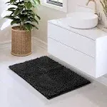 Hearth & Harbor Non-Slip Super Plush Chenille Bathroom Rugs - Black - Small