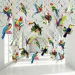 30 Tropical Birds Decorations, Tropical Hawaiian Toucan Parrot Party Hanging Swirl Foil Ceiling Decor for Summer Luau Hawaiian Beach Pool Party Tiki Party Wedding Birthday Party Supplies