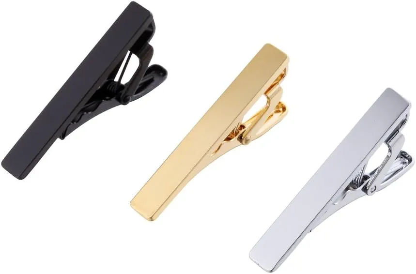 AnotherKiss Men's Skinny Tie Clip Set with Gold Silver Black 3 Tone 1.5 Inches