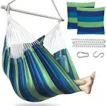 XXL Hammock Chair Hanging Rope Swing with 2 Cushions - Max 500lbs-Perfect for Patio, Porch, Bedroom, Backyard, Indoor or Outdoor - Includes Hanging Hardware Kits