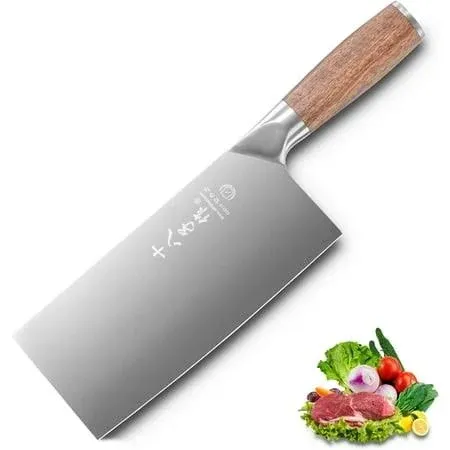 Shi Ba Zi Zuo 7 Inches Stainless Steel Meat and Vegetable Cleaver Knife with ...