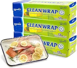 Cleanwrap Plastic Wrap for Food (8.66in x 393.7ft - 3 Pack) | Plastic Wrapping ...