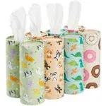 8 Pack Round Tissue Boxes for Car Cup Holder, 4 Designs (50 Count, 6.5 in)