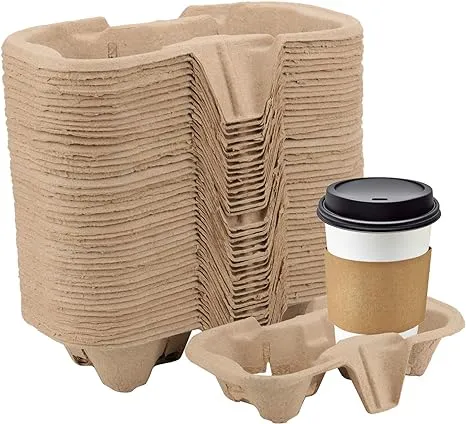 HOZEON 100 Pack 2-Cup Pulp Fiber Drink Carrier, to Go Coffee Cup Holder ...