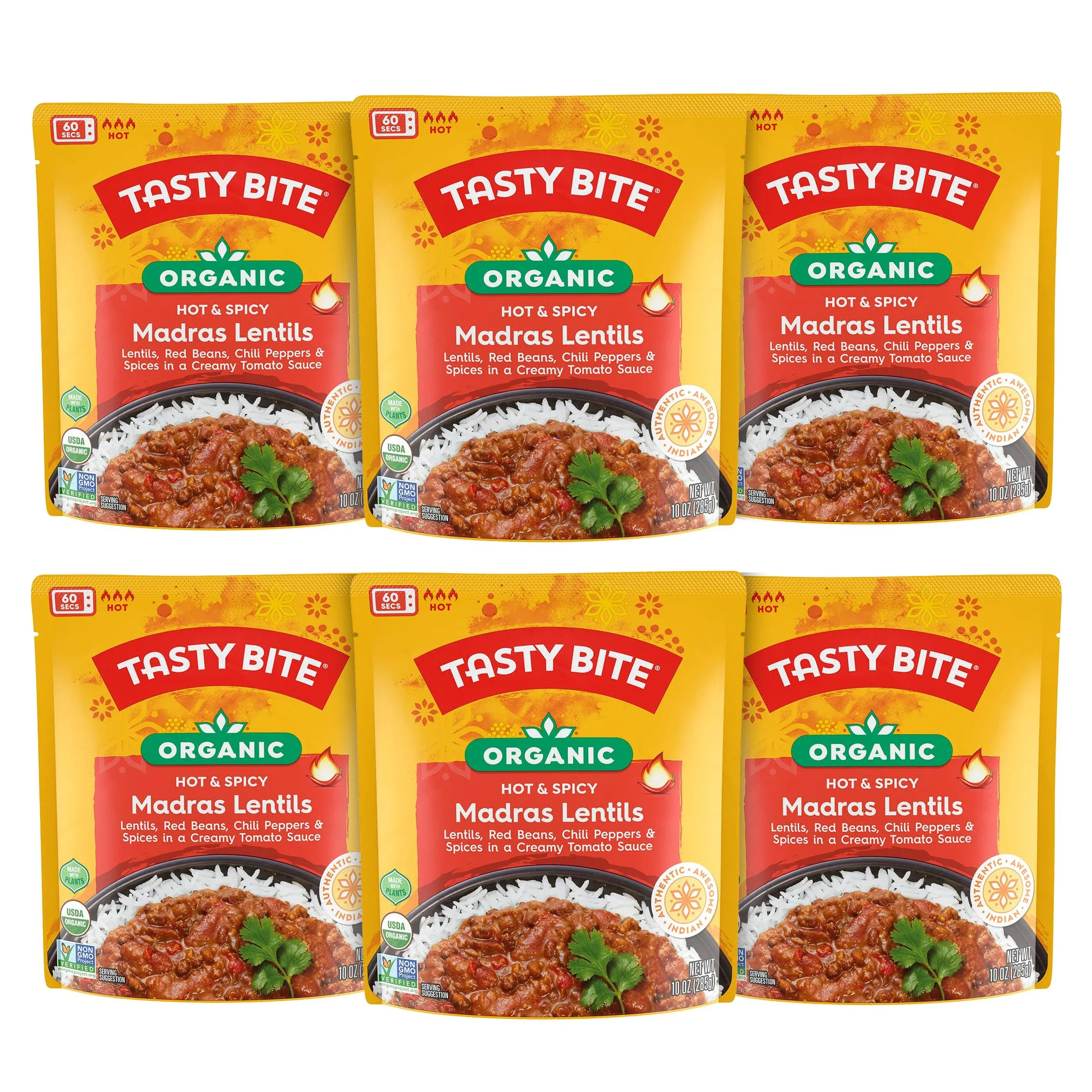 Tasty Bite Organic Madras Lentils, Hot & Spicy, 10 oz