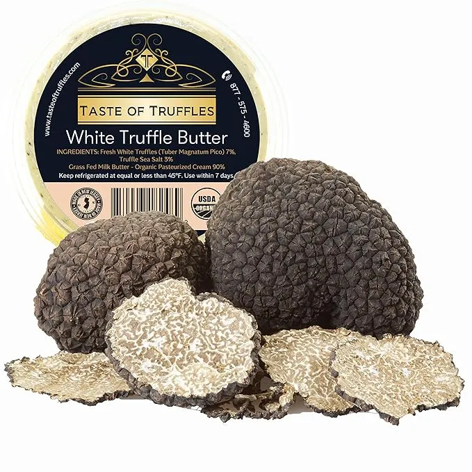 Fresh Black Burgundy Truffles (Tuber Uncinatum) 4 oz (112gr) and Taste of Truffles White Truffle Butter