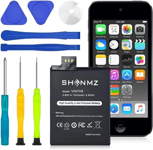 SHENMZ A1641 Battery, [Upgraded] 1043mAh High Capacity New 0 Cycle Replacement Battery for Apple iPod Touch 6th Generation 16GB 32GB 64GB A1574 with Repair Tool Kit