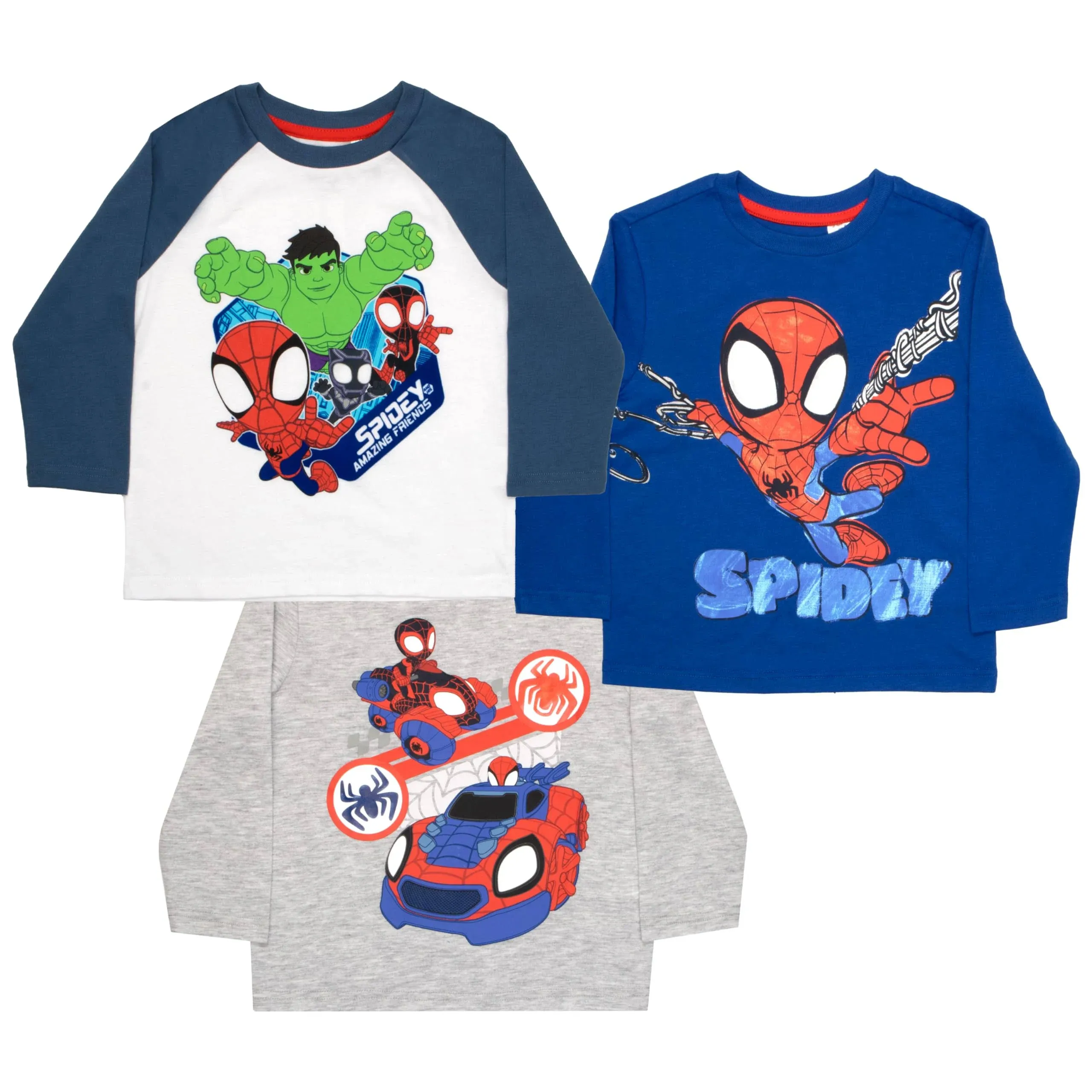 Marvel Spidey and His Amazing Friends Spider-Man Long Sleeve Tees 3 Pack, Spiderman T-Shirt 3-Pack Bundle Set for Boys