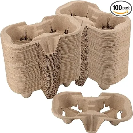 100 Pack 2 Cup Drink Carrier Pulp Fiber Disposable Take-Out Cup Carriers Holder