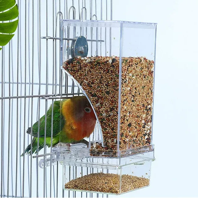 No Mess Bird Feeders Automatic Parrot Feeder Drinker Acrylic Seed Food Container