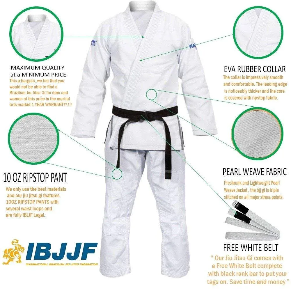 Hawk Sports Brazilian Jiu Jitsu Gi for Men and Women with Jacket, Pants, and ...