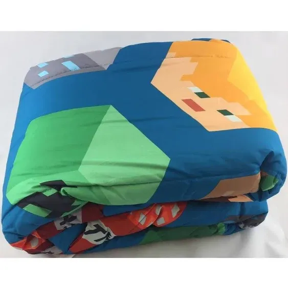 Minecraft Isometric Characters Twin Comforter - Super Soft Bedding Features Creeper - Fade Resistant Polyester Microfiber Fill (Official Minecraft Product)