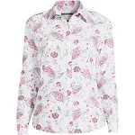 Lands' End Women's Wrinkle Free No Iron Button Front Shirt - 10 - White Paisley Floral