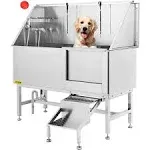 VEVOR 62" Pet Dog Bathing Station w/Stairs, Professional Stainless Steel Dog Grooming Tub w/Soap Box, Faucet,Rich Accessory,Bathtub for Large,Medium