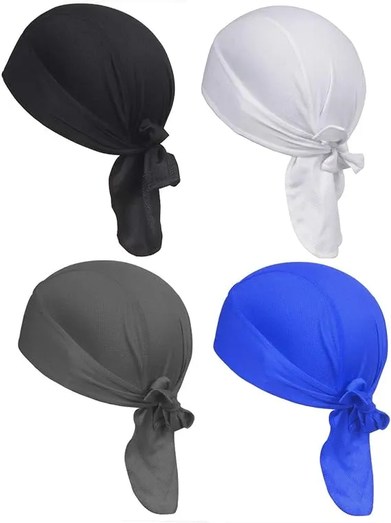 WHAMZ33 W 4 Pack Dew Rags Sweat Wicking Doo, Cycling Motorcycle Quick Drying Beanie Caps (USA Doo Rag)