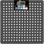 Gorilla Grip Patented Shower and Bathtub Mat, 21x21, Small Square Shower Stall Floor Mats with Suction Cups and Drainage Holes, Machine Washable and Soft on Feet, Bathroom Accessories, Charcoal Opaque