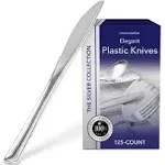 Stock Your Home 125 Disposable Heavy Duty Plastic Knives, Fancy Plastic Silverware Looks Like Real Cutlery - Utensils Perfect for Catering Events, Restaurants, Parties and Weddings (Silver)