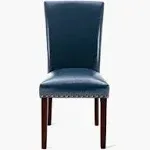 COLAMY Upholstered Parsons Dining Chairs Set of 2, PU Leather Dining Room Kitchen Side Chair with Nailhead Trim and Wood Legs - Blue