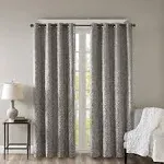 SunSmart Charcoal Mirage Knitted Jacquard Damask Total Blackout Grommet Top Curtain Panel