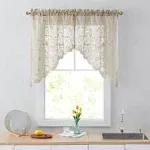 HLC.ME Joyce Semi Sheer Kitchen Swag Curtain Panels - Rod Pocket for Small Windows, Kitchen & Bathroom - 30 W x 36 L (Linen Taupe, Set of 2)