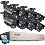 ZOSI 8CH H.265+DVR 1080P Outdoor Security Camera System CCTV IR Night Vision 1TB