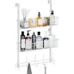 LUCYCAZ Over The Door Hooks Organizer, Door Hanger Towel Rack with 10 Coat Hooks & 2 Mesh Basket Over The Door Shelf, Back of