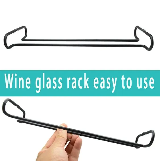 Wine Glass Rack Under Cabinet Shelf Glasses Holder Storage with Drying Stemware Rack Under Counter Metal Hanger Hanging Rack for Kitchen Black